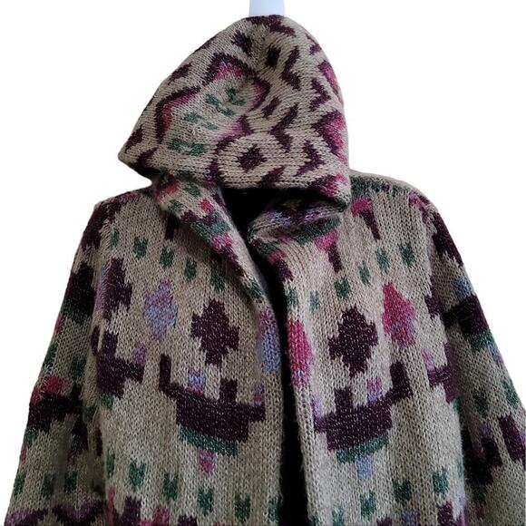 J.Jill Lenox Long Hooded Open Cardigan Sweater Aztec Wool Blend Sz Small Petite - Picture 5 of 10